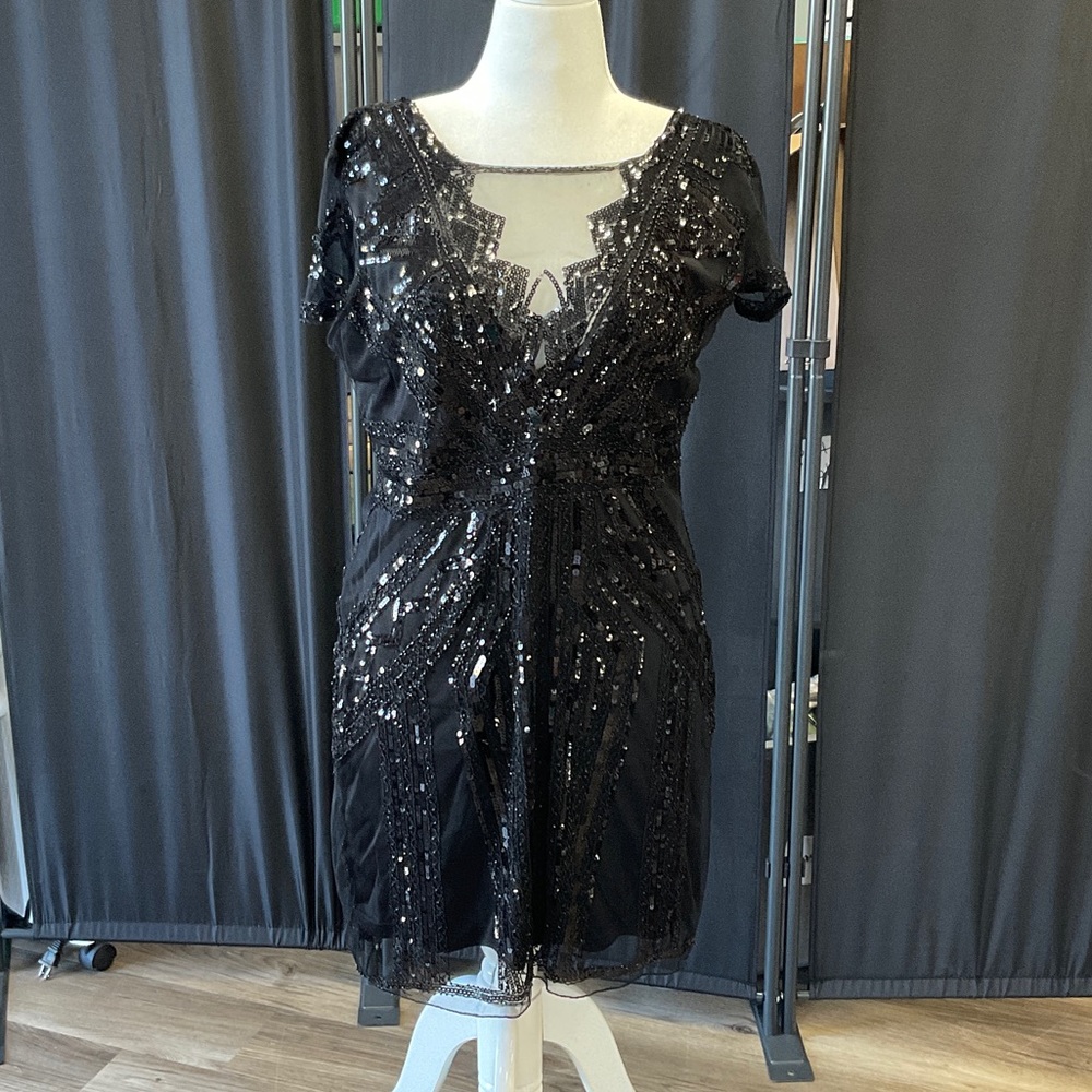 Black Sequin Short Sleeve Cocktail Dress